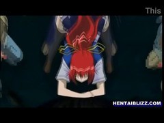 Redhead hentai schoolgirl gets drilled by tentacles monster